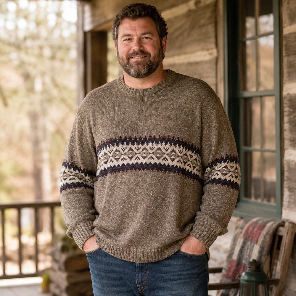 Woolrich Men’s 2XL Fair Isle Sweater Made in USA Cotton Blend Brown Nordic